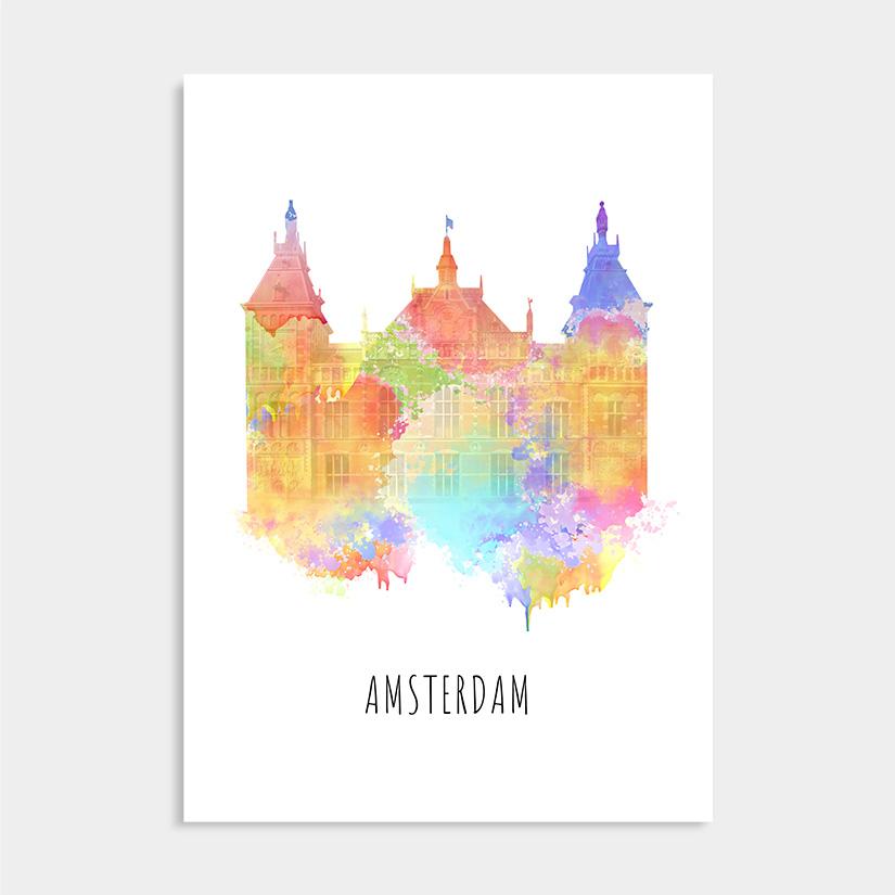 Amsterdam wandpaneel watercolor muurontwerp