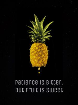 Zwart schilderij met goud overgoten ananas met tekst