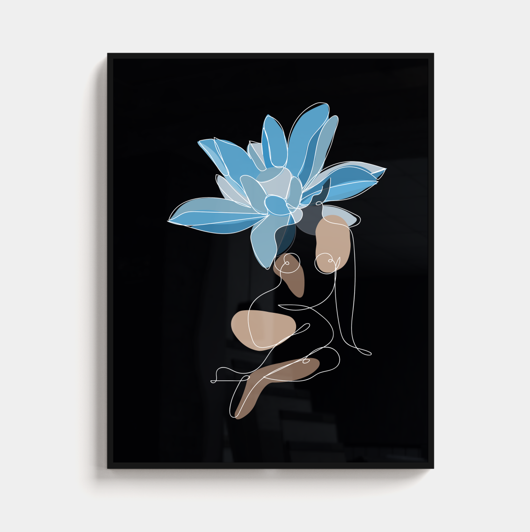 Plant & Body blauwe bloem minimalistisch design