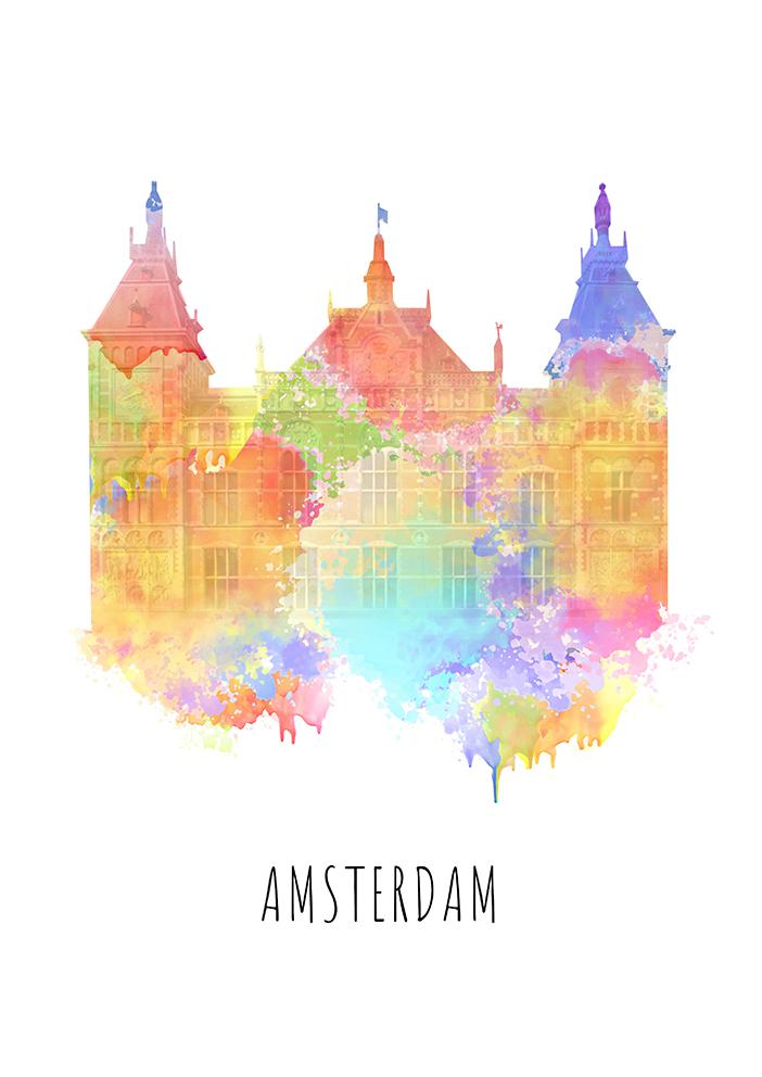 Amsterdam wandpaneel watercolor muurontwerp