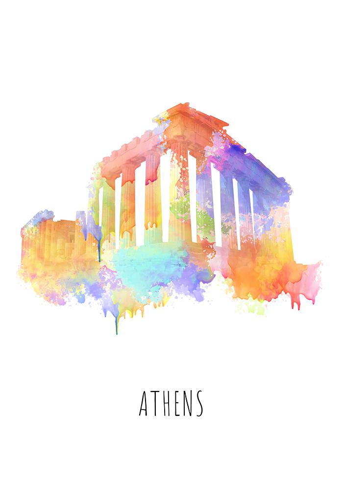 Athene muurdecor waterverf city